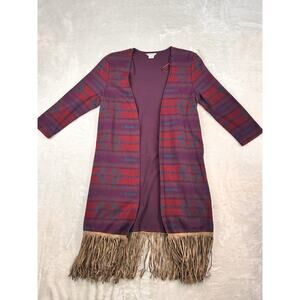 Ariat Cardigan Sweater Womens Small Red Aztec Fringe Trimmed Open Front Western